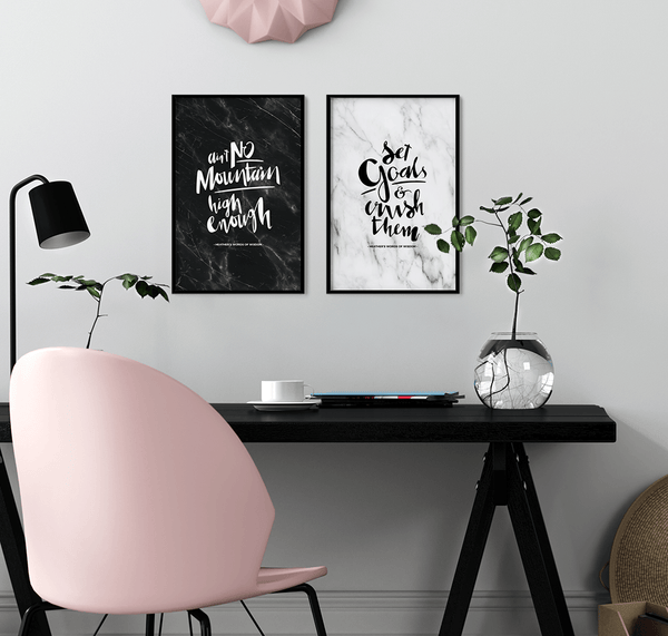 Set Goals & Crush Them Personalized Print in a modern pink workspace