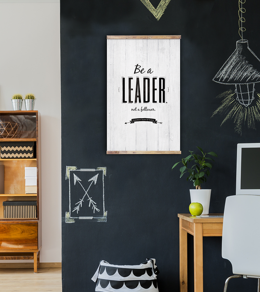 Be A Leader personalized print on a chalk wall in a modern workspace