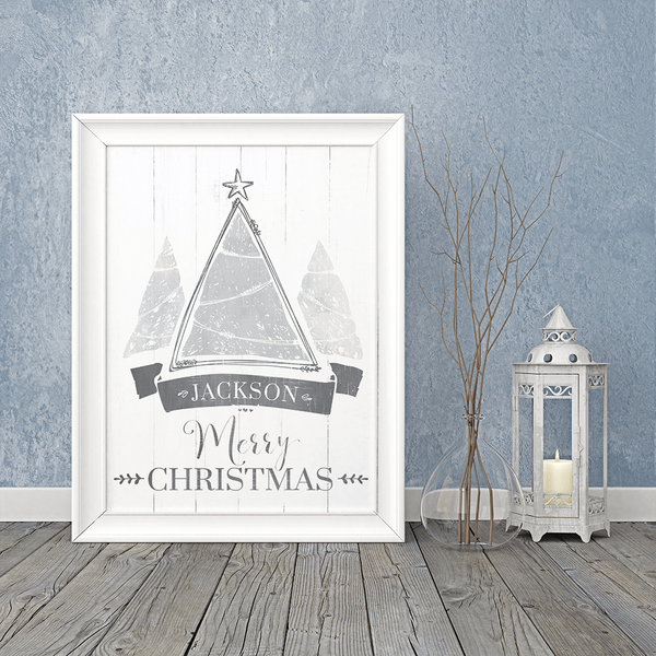 holiday themed room with a framed Christmas Tree print