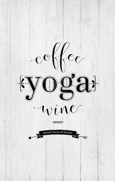 close up view of the Coffee Yoga Wine Repeat personalized print
