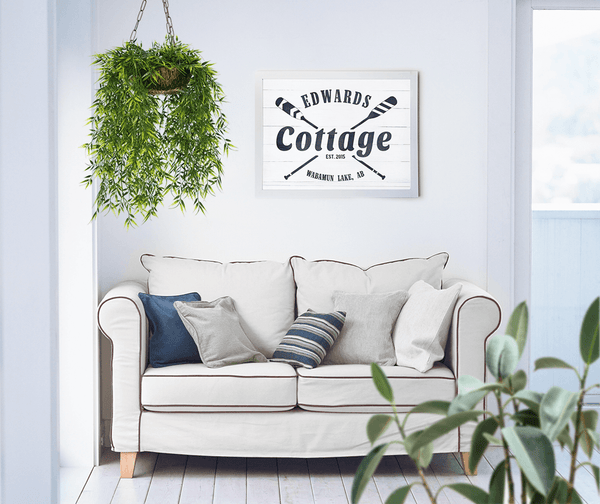Cottage personalized print on the wall in a beautiful cottage