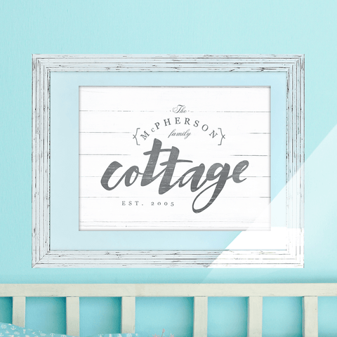 Personalize this rustic farmhouse style print with your last name and EST. date. Perfect gift for anyone with a cottage!