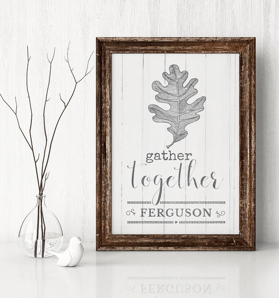 Rustic room with a framed Gather Together print