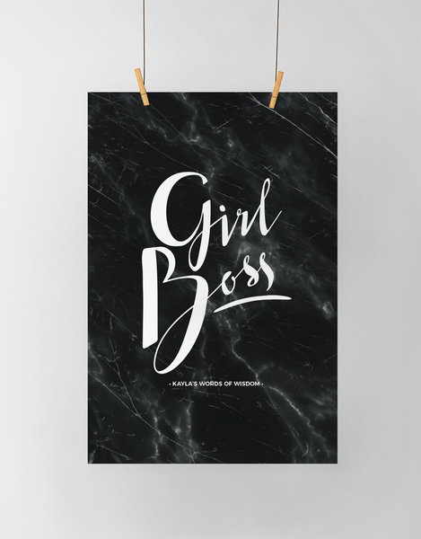 Girl Boss Personalized Print in black marble