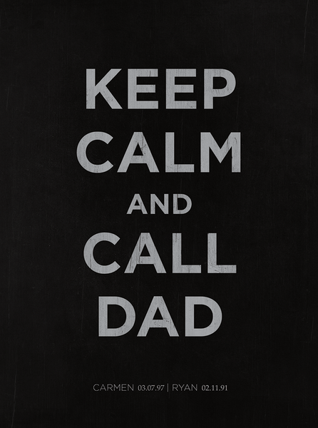 Close up of the Keep Calm And Call Dad personalized print.