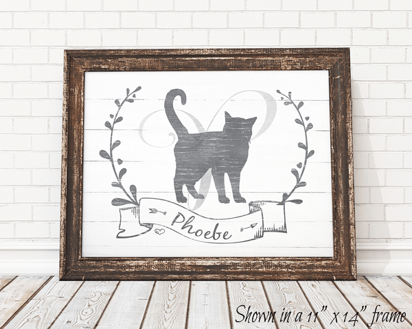 Kitty Kat personalized print framed in a rustic frame