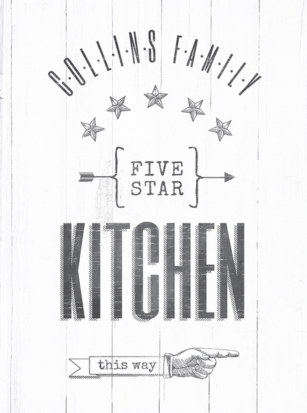 close up view of the "kitchen this way" personalized print