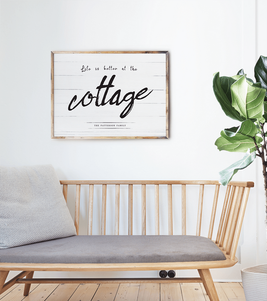 Cottage interior with a personalized Life At The Cottage print