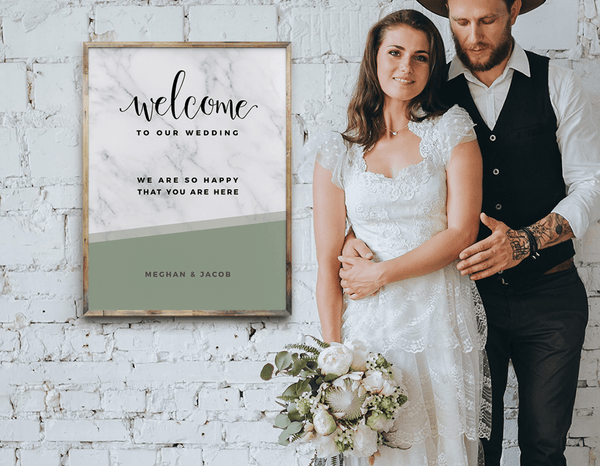 MarbleKlass - Olive Personalized Wedding Print photographed with the young couple