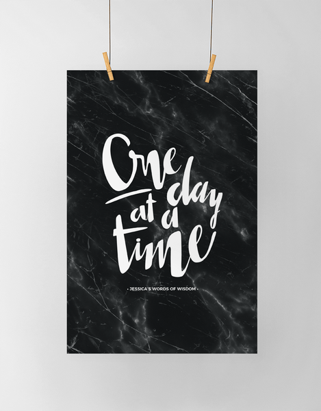 One Day At A Time Personalized Print in black marble