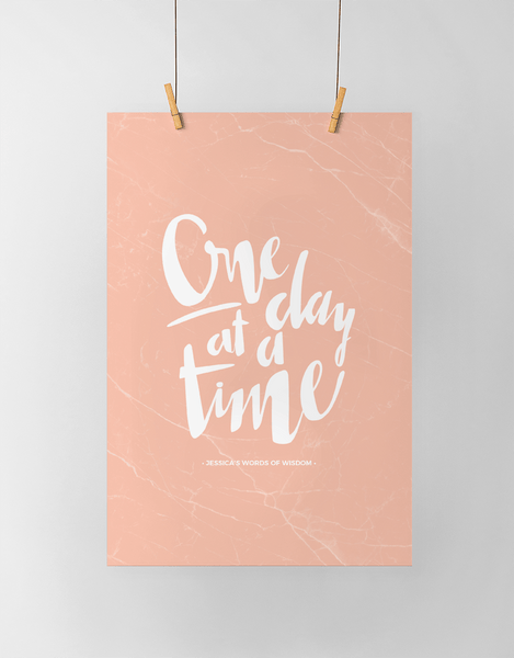One Day At A Time Personalized Print in blush marble