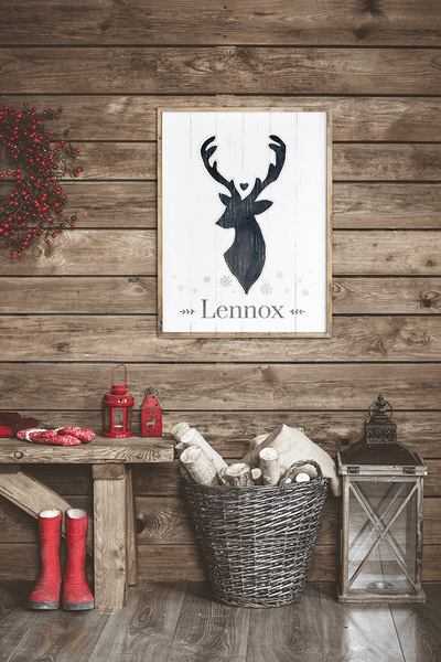 Nordic, vintage entry with a framed Reindeer personalized print