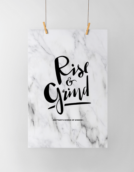 Rise & Grind Personalized Print in white marble