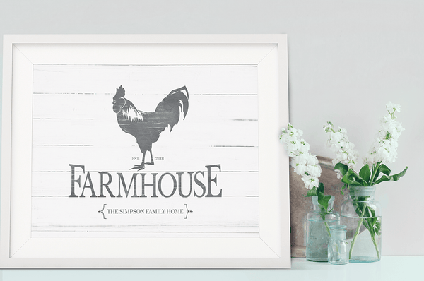 country home decor with a framed Rooster Farmhouse print