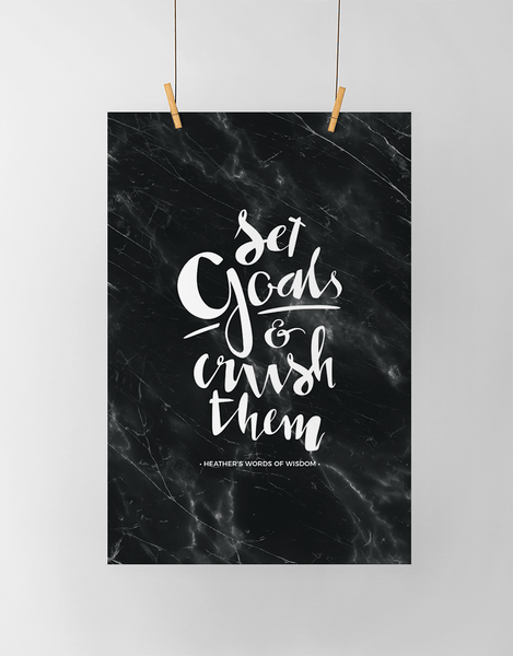 Set Goals & Crush Them Personalized Print in black marble