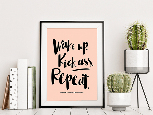 Wake Up Personalized Print in black blush