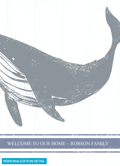 Close up of the personalization on the Whale print