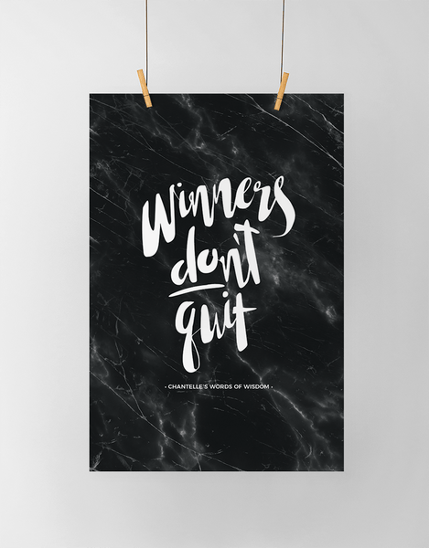 Winners Don't Quit Personalized Print in black marble