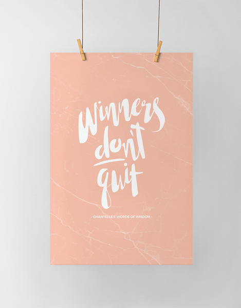 Winners Don't Quit Personalized Print in blush marble