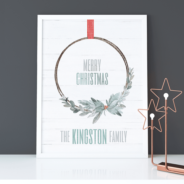 Xmas Wreath Personalized Print in a nordic room