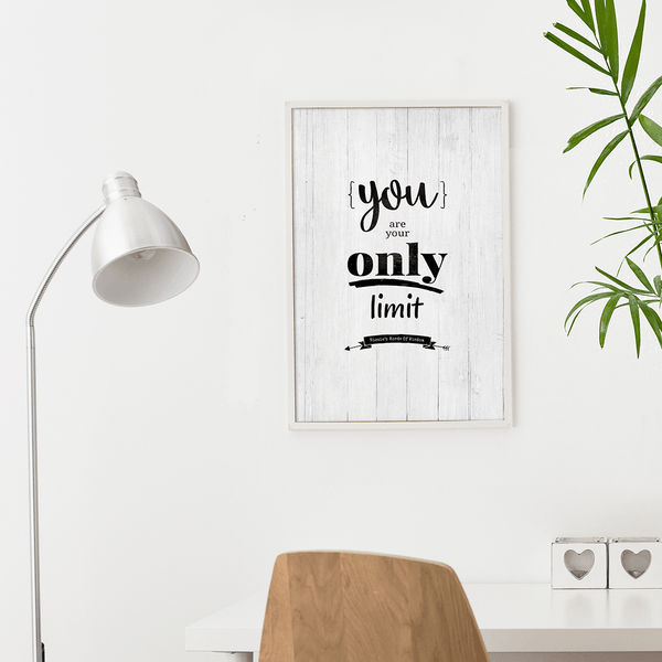 modern, boho home workspace with the You Are Your Only Limit personalized print