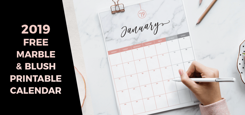 2019 FREE Marble & Blush Printable Calendar