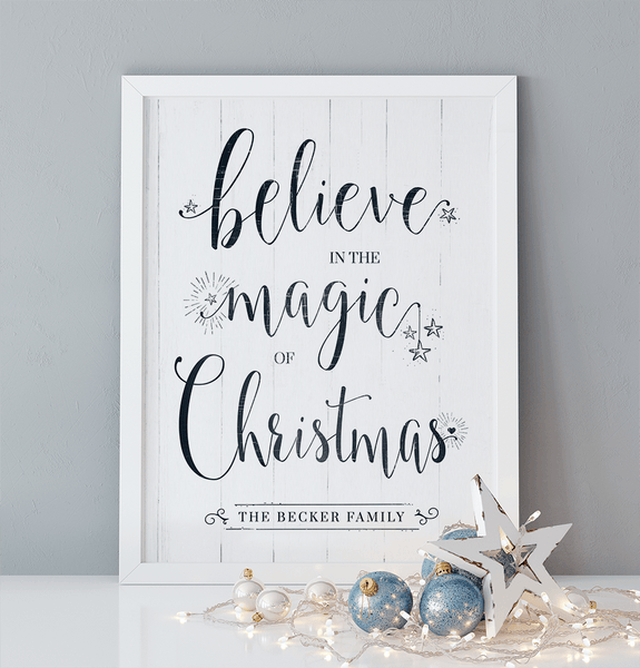 Believe Personalized Print. Reads "believe in the magic of Christmas"