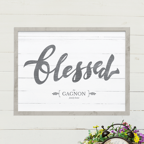 "Blessed" print. Rustic style art that can be personalized with our family name.