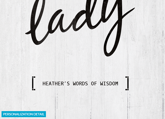 close up of the personalization on the Boss Lady print
