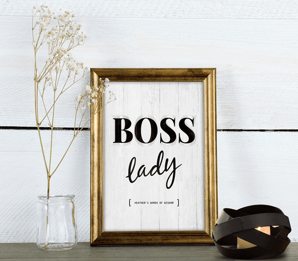 Beautiful room with a framed Boss Lady personalized print