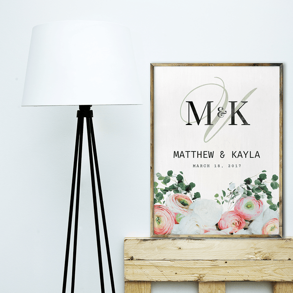 Bouquet personalized print framed in a modern room