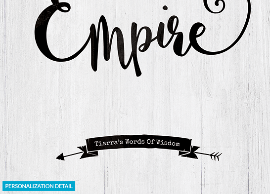 close up view of the personalization on the Building My Empire print