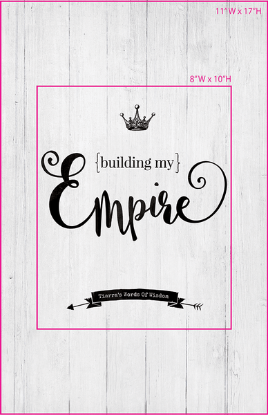 Visual of framed sizes on the personalized Building My Empire print