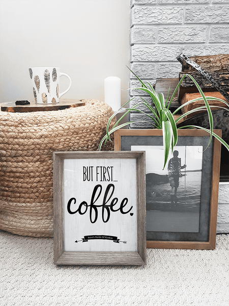 Boho home with But First Coffee personalized print