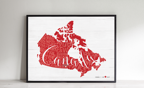 Any Place Canada - a personalized print, special edition for Canada's 150th birthday - framed in a black frame