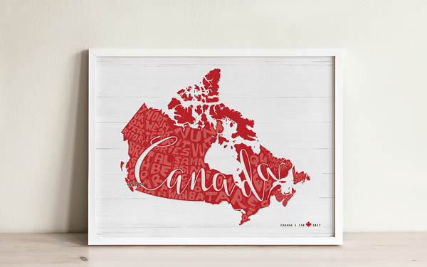 Any Place Canada - a personalized print, special edition for Canada's 150th birthday - framed in a white frame