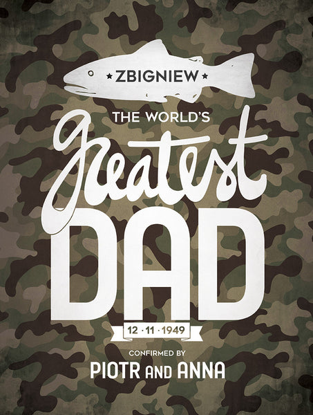 close up of the camouflage themed Greatest Dad poster