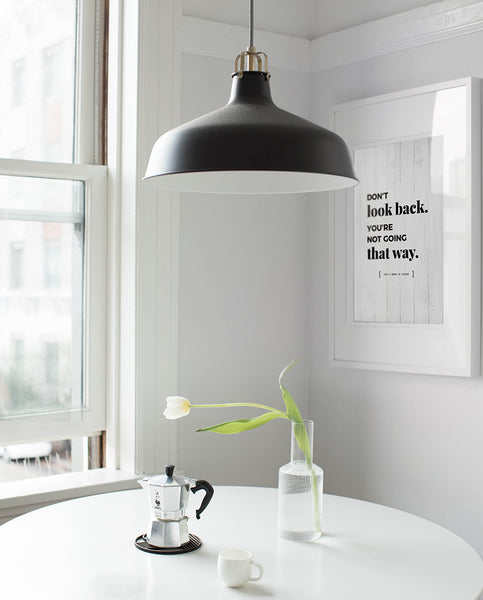 Don't Look Back Personalized Print in a modern, white kitchen