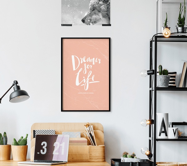 Dreamer Personalized Print framed in a modern workspace