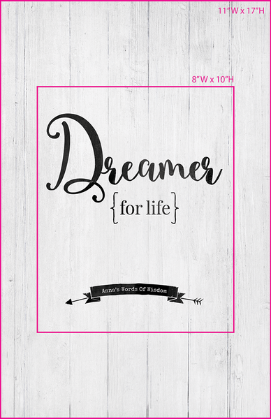 Visual of framed sizes on the personalized Dreamer For Life print