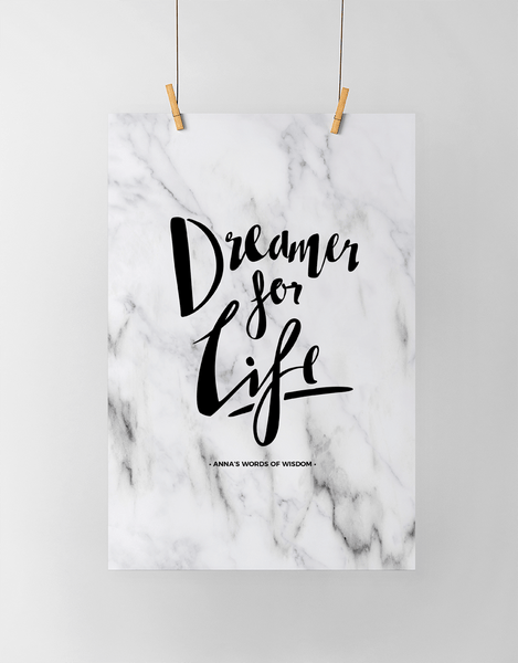 Dreamer Personalized Print in white marble
