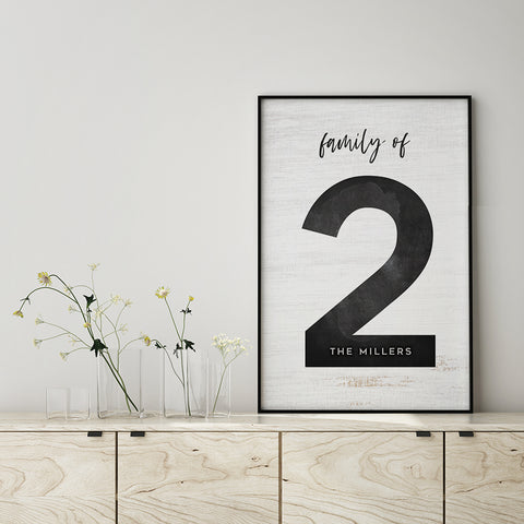 Family of 2 Personalized Print framed and displayed as wall decor