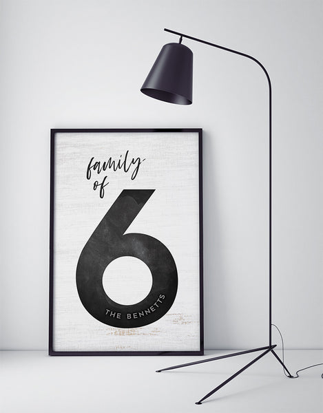 modern, minimalistic room with the Family of 6 Personalized Print