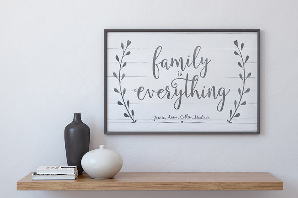 First names only featured on this Family Is Everything 2 Personalized Print example in a modern farmhouse room