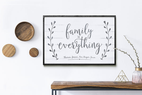 boho-inspired room with the Family Is Everything 2 personalized print