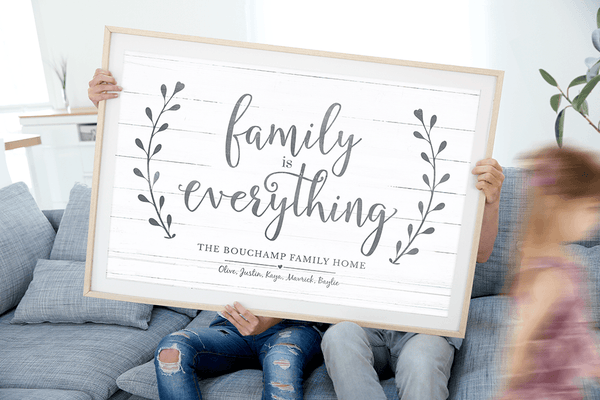 Family Is Everything personalized print in a modern home