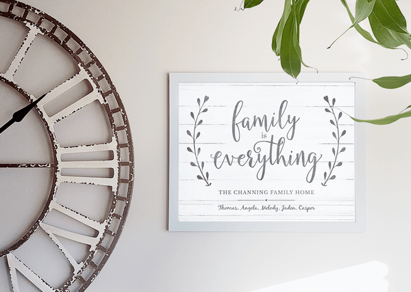 Family Is Everything print in a modern farmhouse inspired interior 