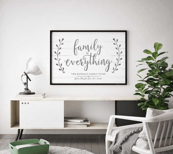 Family Is Everything print in a modern living room