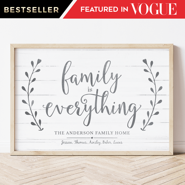 Family Is Everything Personalized Print in a modern farmhouse wood frame