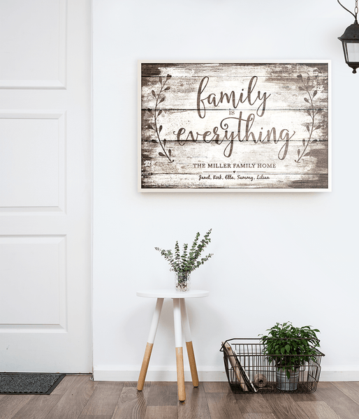 Modern, Nordic style room with Family is Forever personalized print hanging on the wall